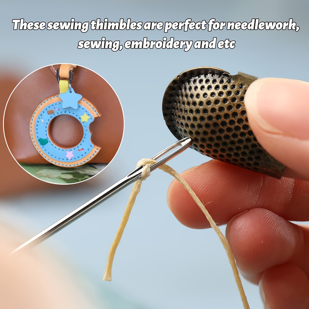 Sewing Thimble Metal - 縫製用指ぬき、調節可能な金属製縫製用指リング、手作りDIY用指プロテクター、ブロンズメタルフィンガーシールド