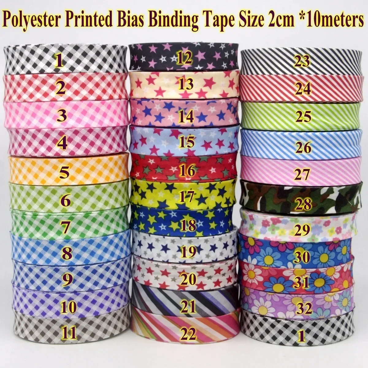 Binding Tape Bias - ポリエステルチェックスターストライプパターンバイアステープ、スコッチバイアスバインディングテープ、サイズ: 20mm、3/4インチ *25ヤード縫製材料DIY手作り