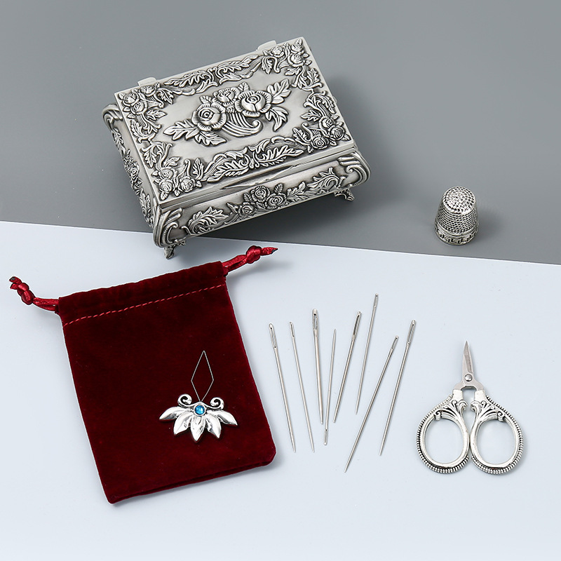 Sewing Thimble Metal - ステンレス鋼の刺embroideryはさみキット,針糸通し,縫製用指ぬき,ヴィンテージ収納付き針仕事