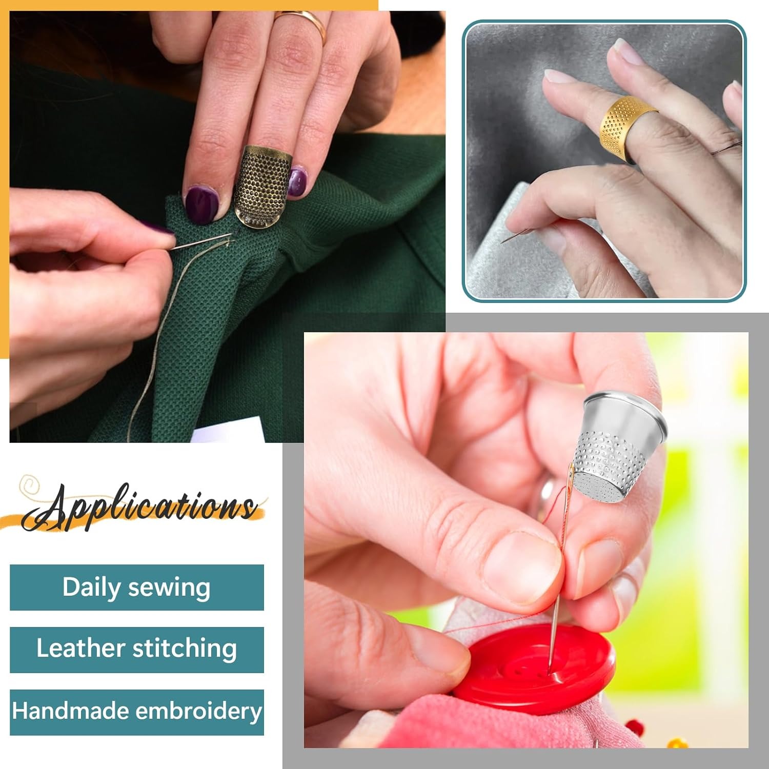 縫製用指ぬき、調節可能な金属製縫製用指リング、手作りDIY用 - Sewing Thimble Metal のレビューと価格