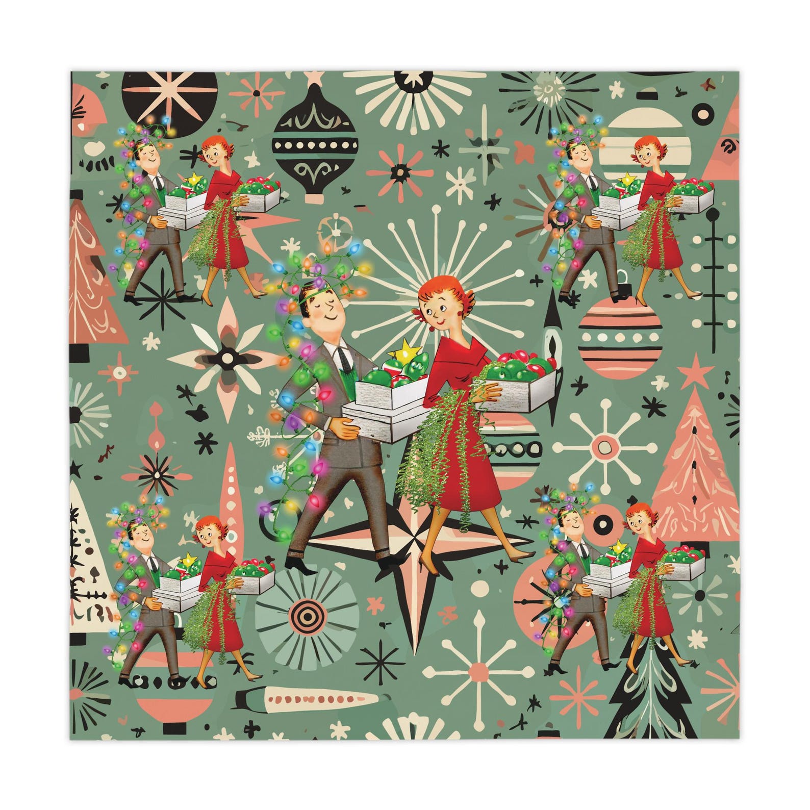レトロな1950年代のキッチュなクリスマススクエアテーブルク - Century Textile & Sewing Supply Photos のレビューと価格