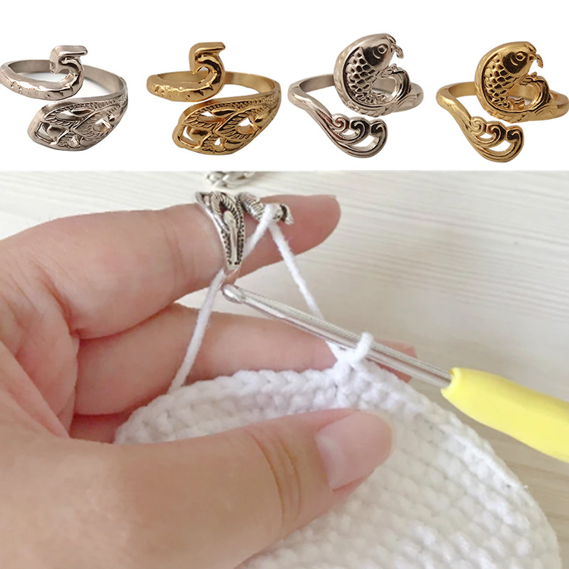 リングループ編みかぎ針編みツール、調整可能、オープンフィンガ - Sewing Thimble Metal のレビューと価格
