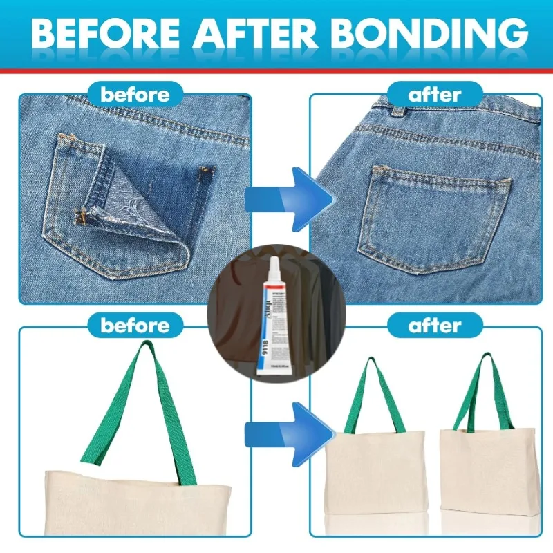 衣類修理用の縫い付け不要の布用接着剤、デニムジーンズの裾のパ - Fabric Glue Bond のレビューと価格