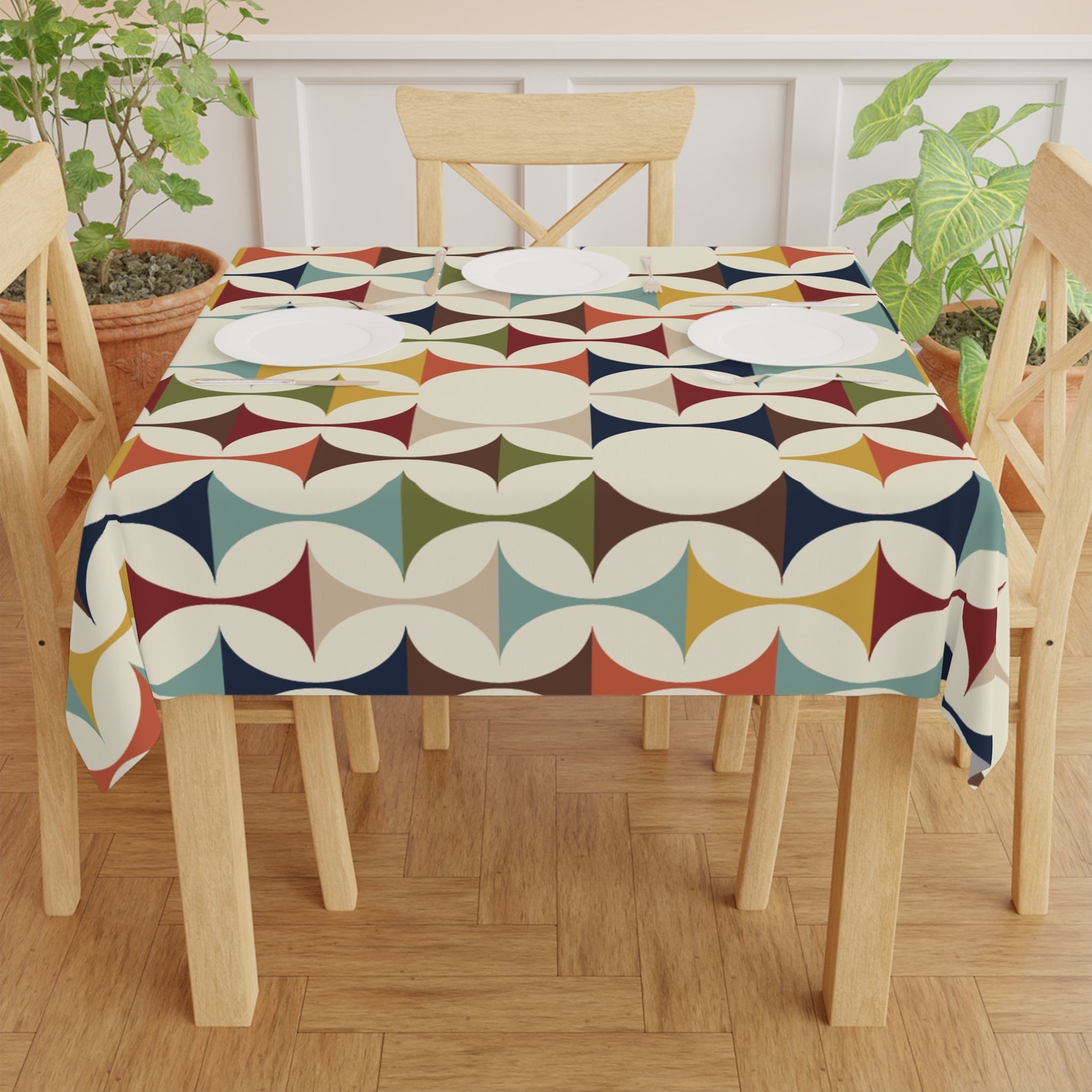 ミッドセンチュリーモダンレトロ幾何学模様正方形テーブルクロス - Century Textile & Sewing Supply Photos のレビューと価格