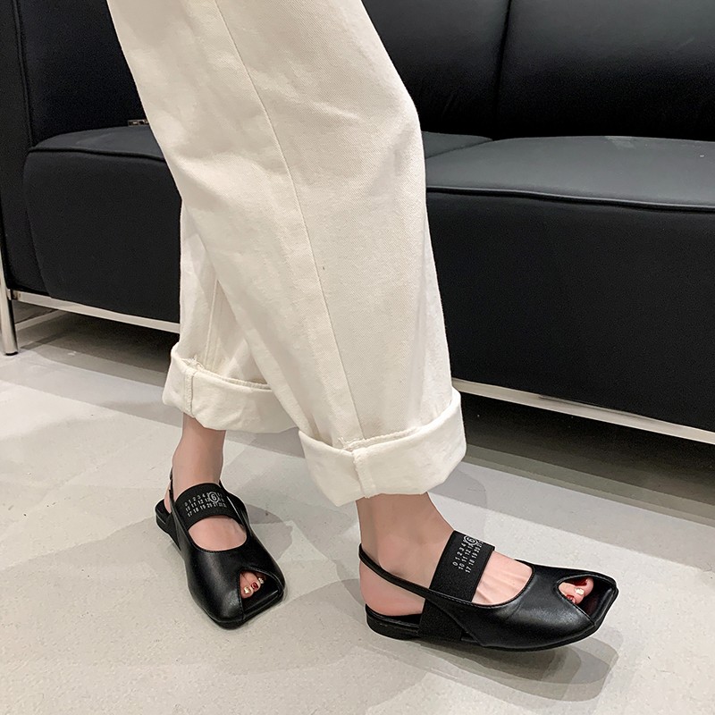 韓国風ニッチミニマリストオープントゥフィッシュマウスシューズ - Elastic Waistband Roll のレビューと価格
