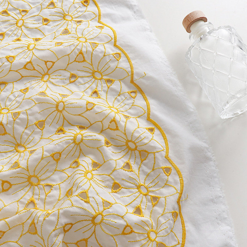 100% コットン刺繍アイレットレース生地黄色中空花柄ソフト - Sewing Eyelet Fabric のレビューと価格
