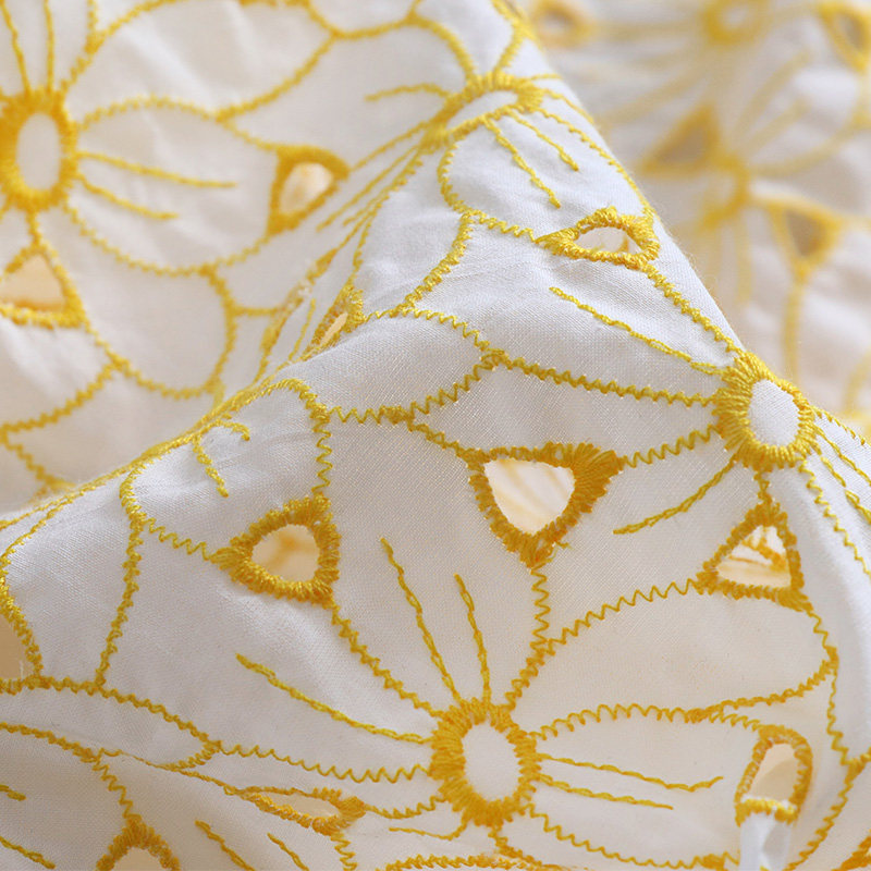 100% コットン刺繍アイレットレース生地黄色中空花柄ソフト - Sewing Eyelet Fabric のレビューと価格
