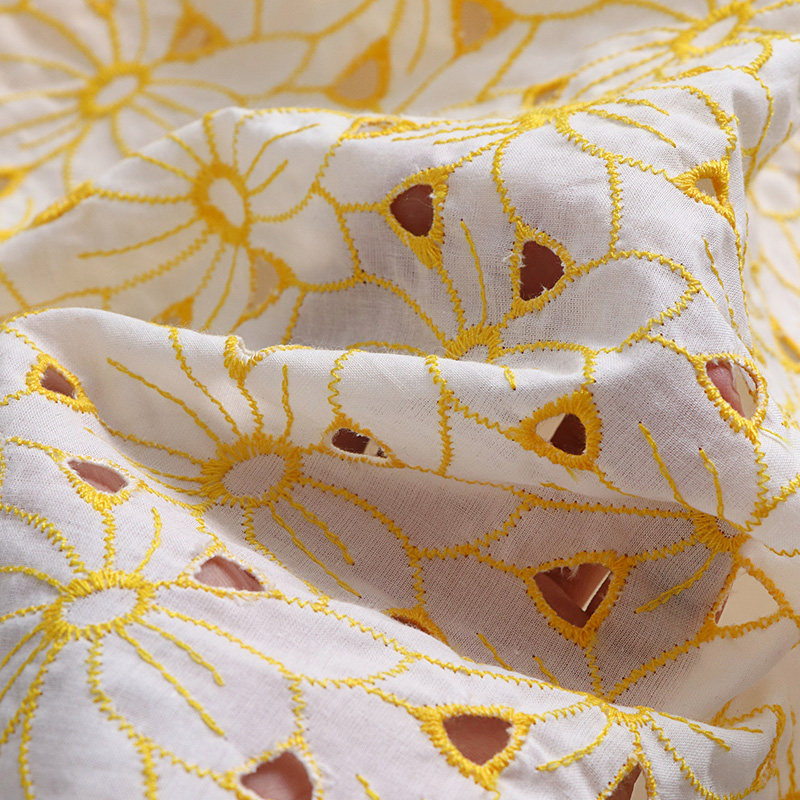 100% コットン刺繍アイレットレース生地黄色中空花柄ソフト - Sewing Eyelet Fabric のレビューと価格