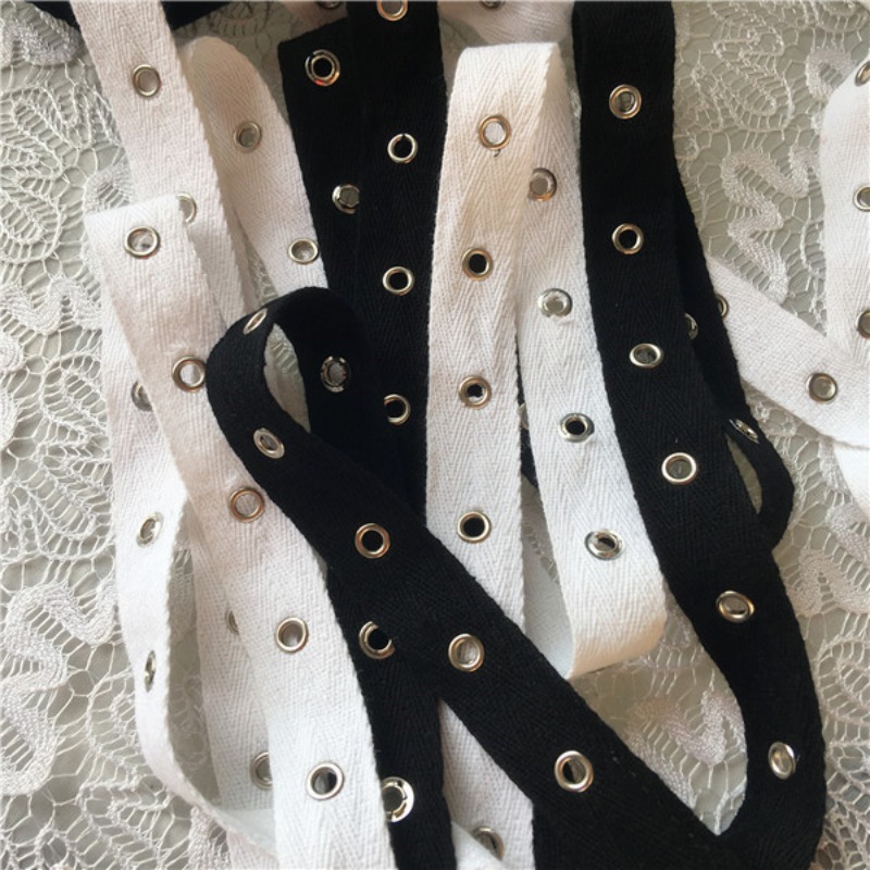 黒と白のコットンウェビング、アイレットメタルボタン、トリミン - Sewing Eyelet Fabric のレビューと価格